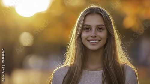 This captivating image showcases the beauty and charm of youth, with the warm colors of the sunset adding a touch of romance and tranquility