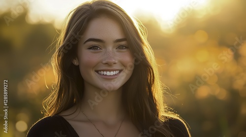 This captivating image showcases the beauty and charm of youth, with the warm colors of the sunset adding a touch of romance and tranquility