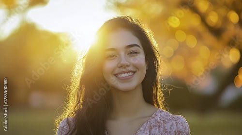 This captivating image showcases the beauty and charm of youth, with the warm colors of the sunset adding a touch of romance and tranquility