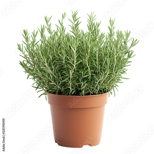A Healthy Potted Rosemary Plant with Green Needles Isolated on Transparent Background