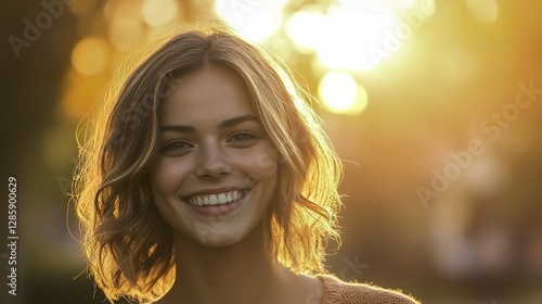 This captivating image showcases the beauty and charm of youth, with the warm colors of the sunset adding a touch of romance and tranquility
