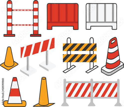 Road barrier and street barriers set. Vector illustration