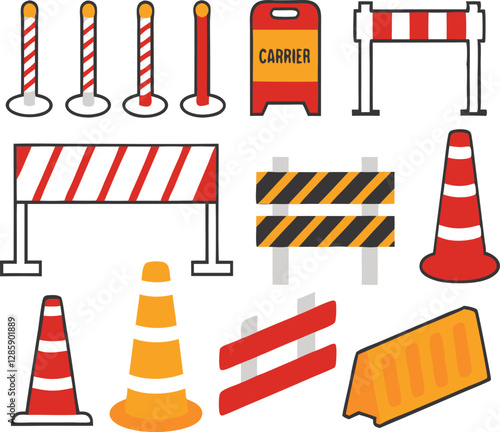 Road barrier and street barriers set. Vector illustration