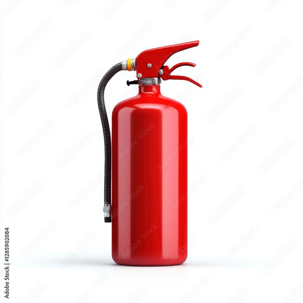 Bright Red Fire Extinguisher Standing on a White Background with Detailed Features and Clear Design Bright Red Fire Extinguisher Standing on a White Background with Detailed Features and Clear Design
