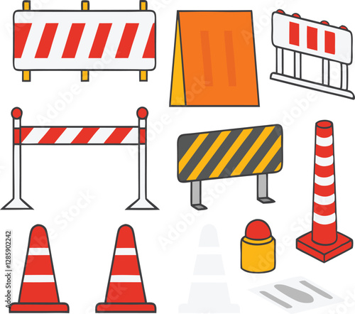 Road barrier and street barriers set. Vector illustration