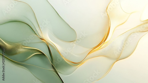 Abstract view of flowing green and gold colored lines