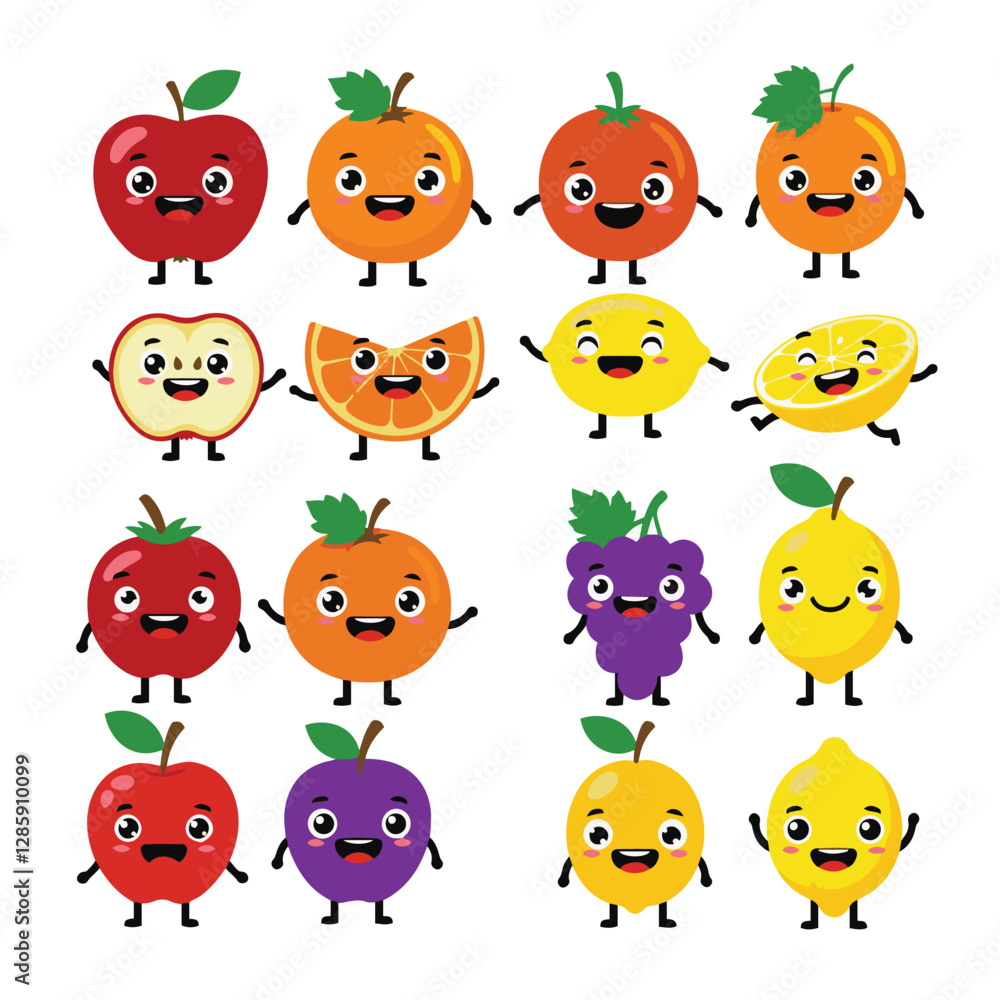 Fototapeta premium Funny Fruit Characters with Happy Faces – Cute Food Mascots