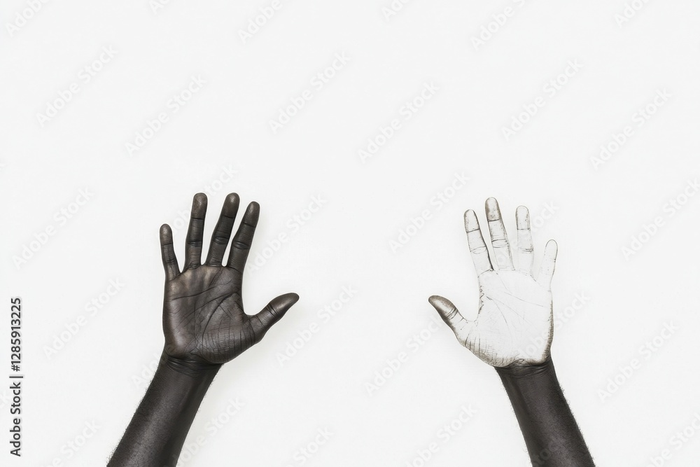 Black white hands on clean white background Black white hands on clean white background