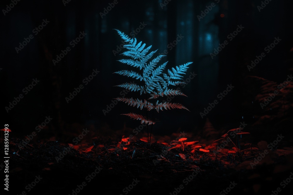 Fototapeta premium Mystical with illuminated fern vibrant red foliage