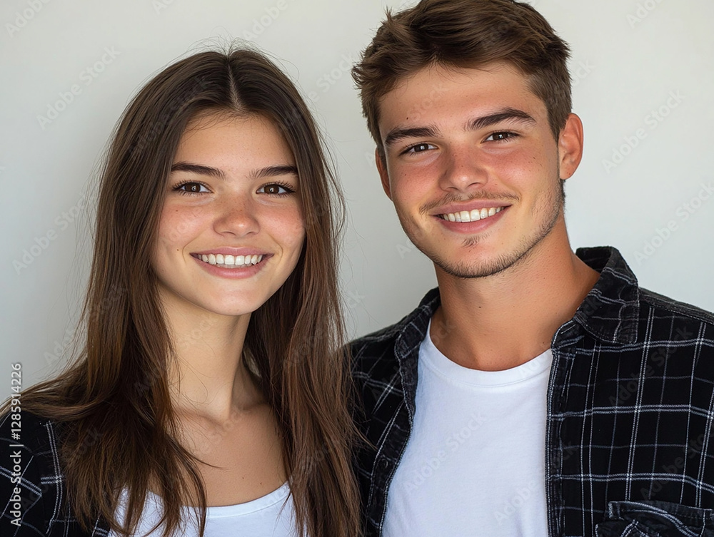 A couple hugging each other on a white background
