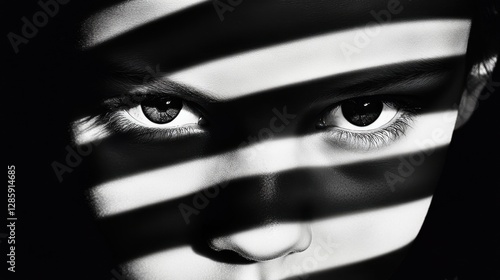 Obraz na płótnie Mysterious shadows revealing eyes detail in monochrome portrait w salonie
