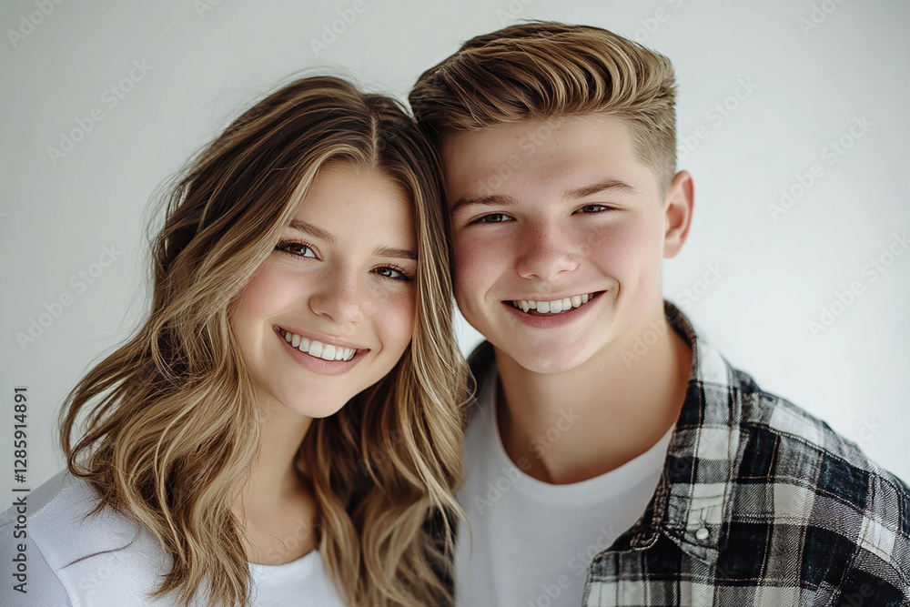 A couple hugging each other on a white background A couple hugging each other on a white background
