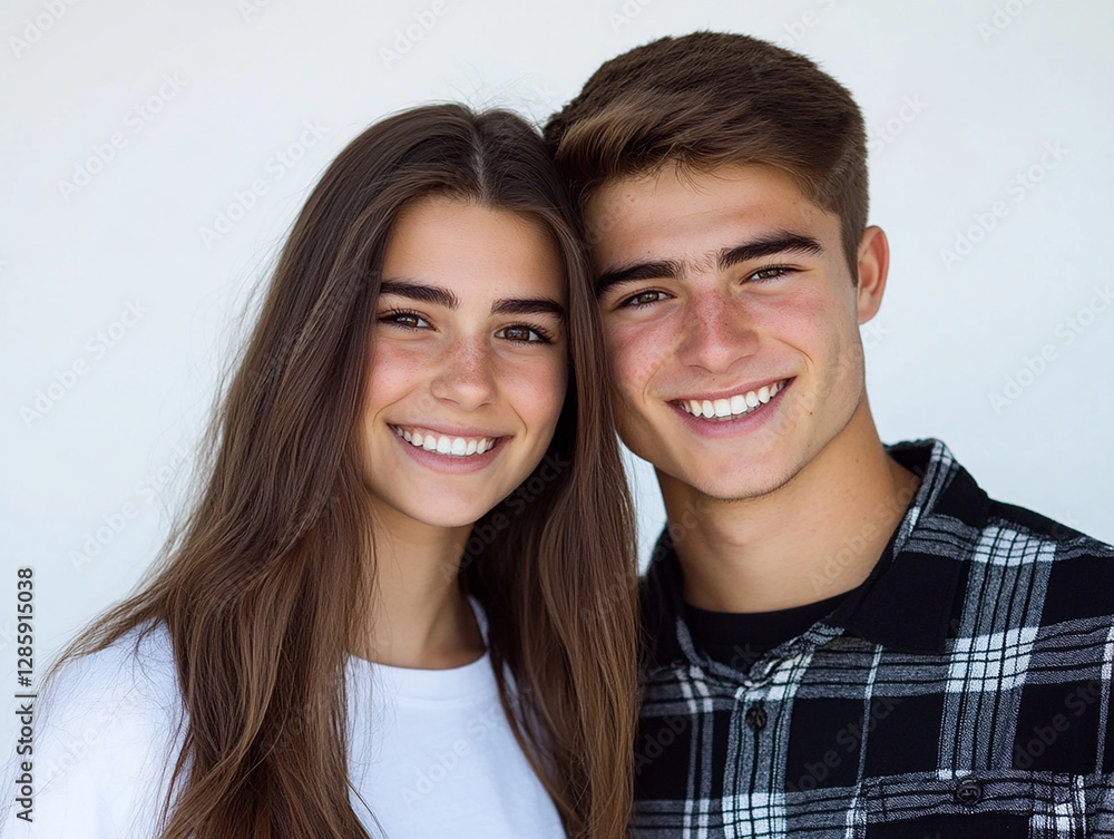 A couple hugging each other on a white background A couple hugging each other on a white background