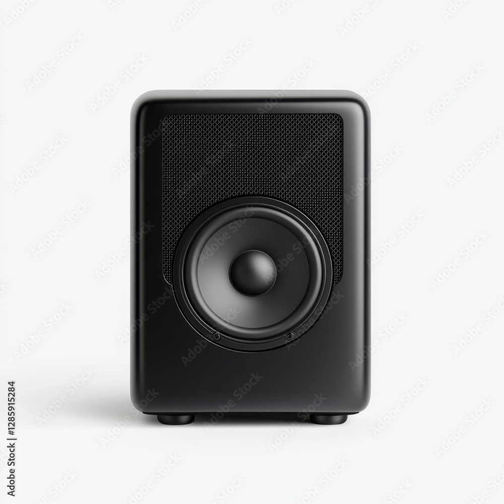 Modern black audio speaker with a sleek design and powerful bass for home entertainment and studio use Modern black audio speaker with a sleek design and powerful bass for home entertainment and studio use