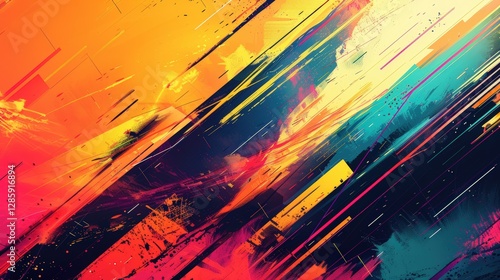 Abstract vibrant diagonal brushstrokes in dynamic colorful background photo