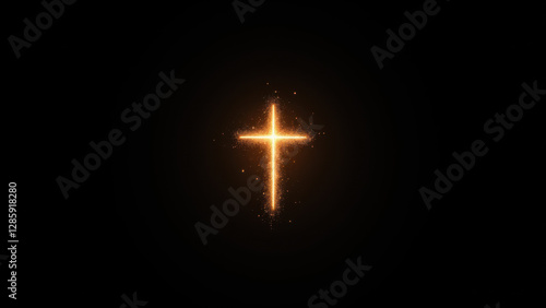 A golden cross shining in a dark room, representing Christian faith and hope.