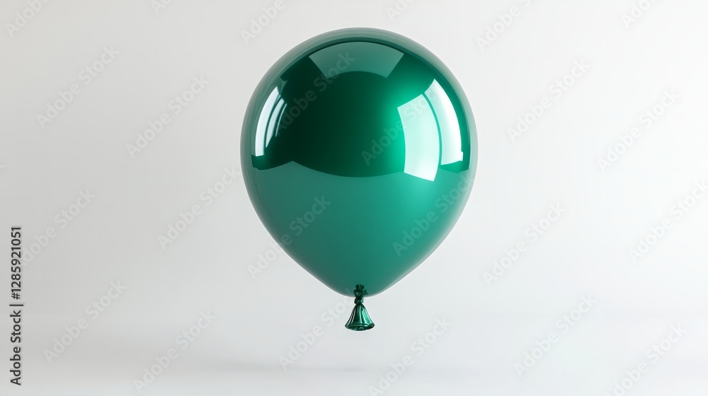 Obraz premium A 3D round balloon, glossy emerald green, floating against a bright white background with soft, minimal shadows