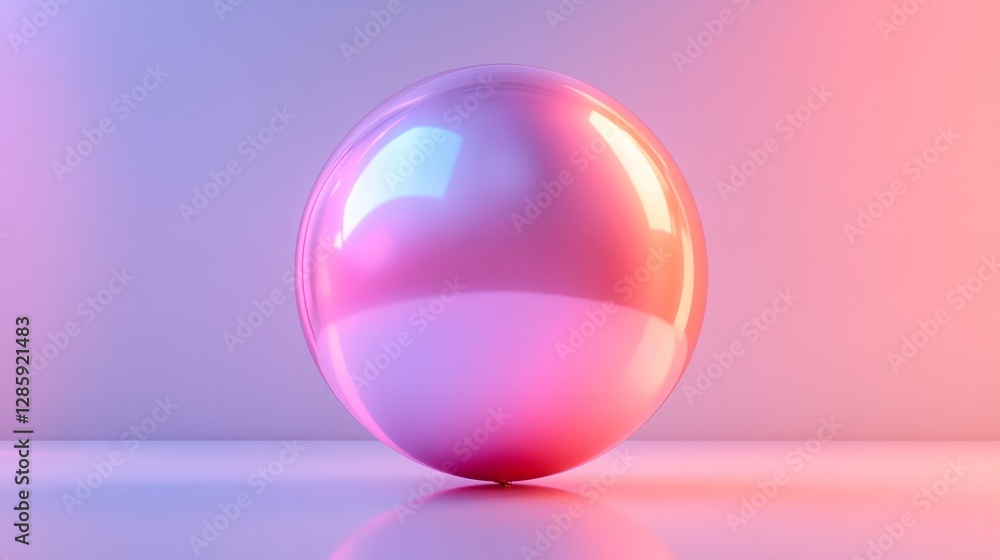 Fototapeta premium A 3D round balloon, glossy metallic pink, floating against a white background with soft lighting and reflections