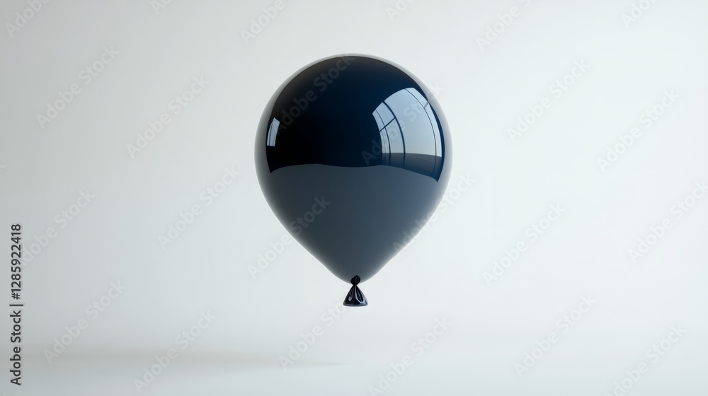 Obraz premium A 3D square balloon, smooth and shiny in dark blue, floating gently against a pure white background with soft lighting effects 