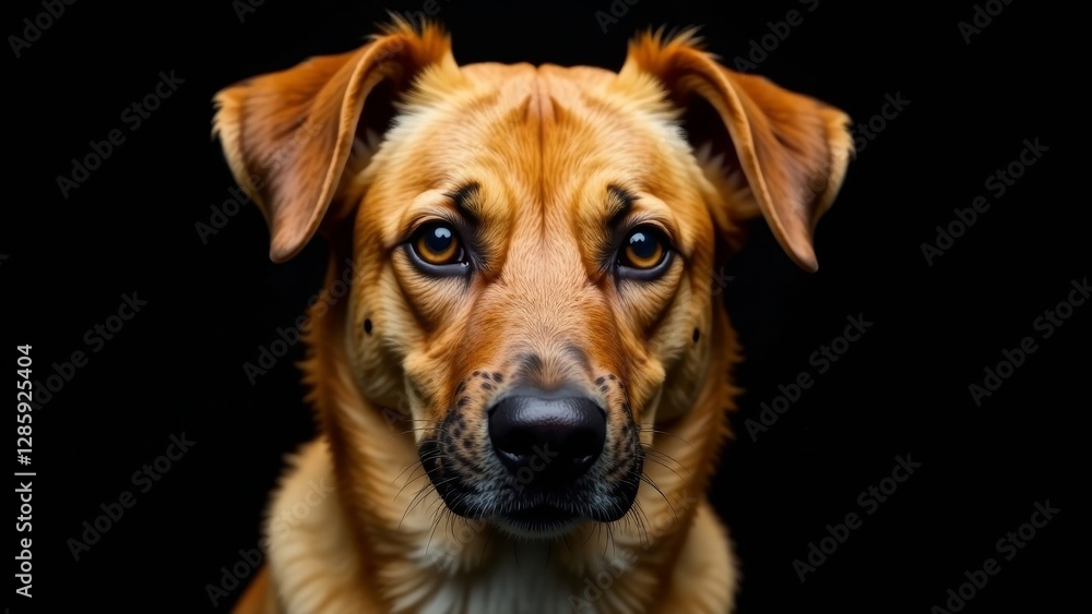 A heartwarming close-up portrait of a loyal canine companion, displaying a captivating gaze and a gentle expression, set against a stark black background. A heartwarming close-up portrait of a loyal canine companion, displaying a captivating gaze and a gentle expression, set against a stark black background.