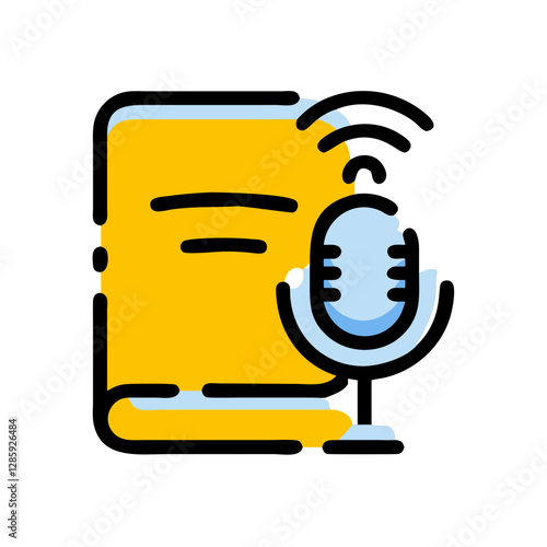 Audio book microphone with yellow book design, digital storytelling