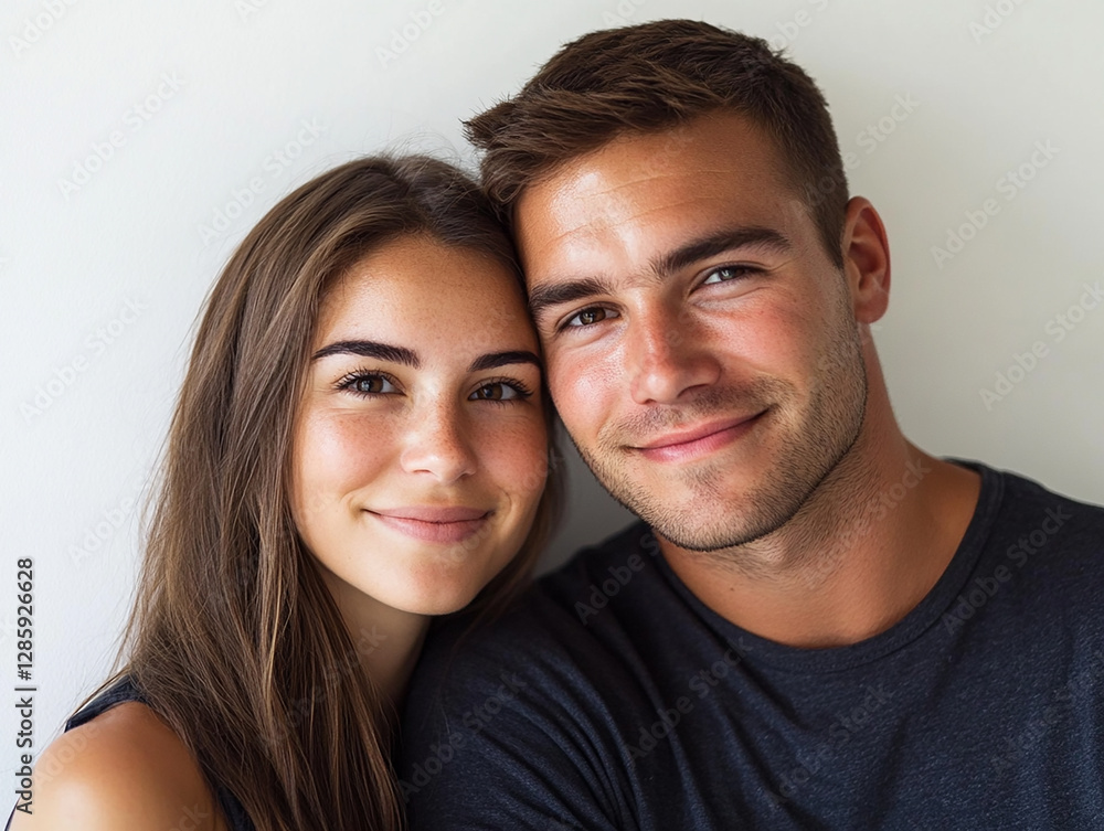 A couple hugging each other on a white background A couple hugging each other on a white background