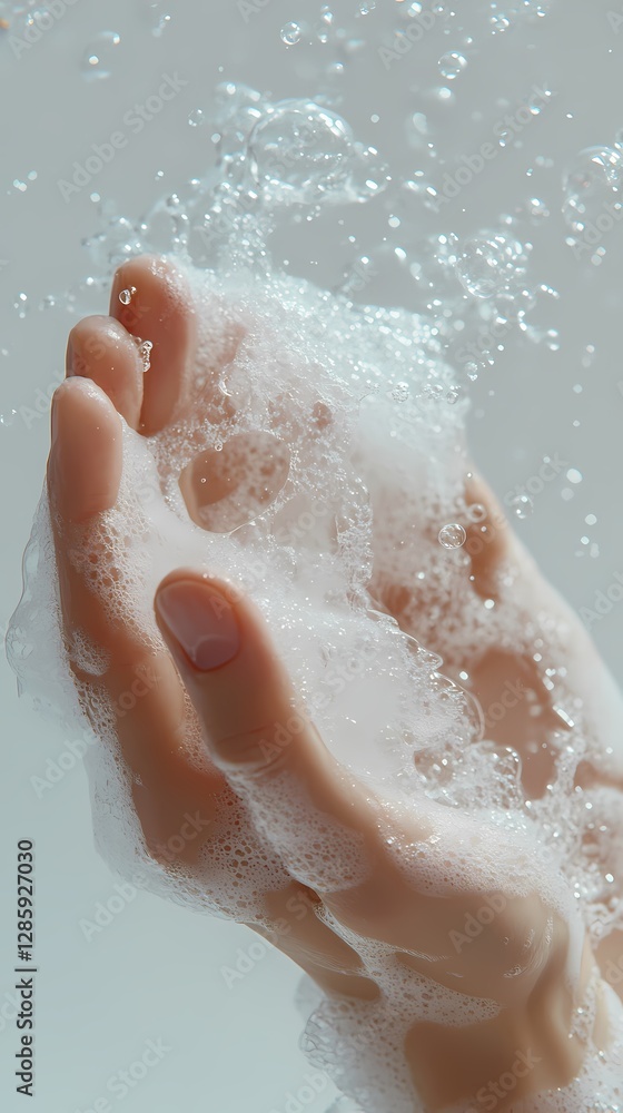 Fototapeta premium Hands and white soap foam poster background