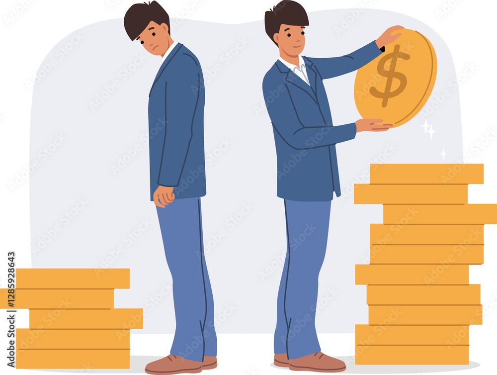 Difference in income between two business men who have accumulated different capital. Difference in income negatively affects mood of person who received less money and suffers from injustice