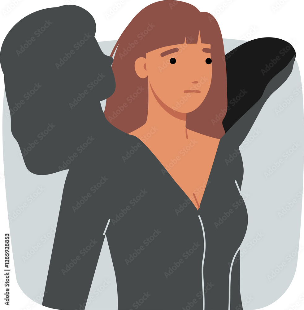 Introvert woman hides behind shell to avoid psychological distress and depression. Frightened introvert girl climbs out of protective wrapper to communicate with people and socialize