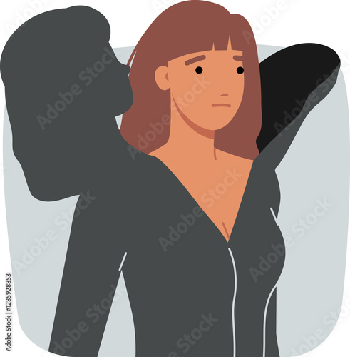 Introvert woman hides behind shell to avoid psychological distress and depression. Frightened introvert girl climbs out of protective wrapper to communicate with people and socialize