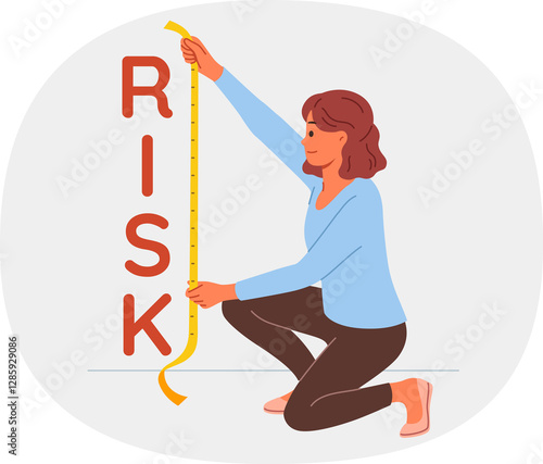 Woman measures possible risks when concluding business deal or expensive purchase, using measuring tape. Concept of importance of risks testing and situation analysis to find weak points