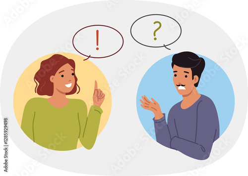 Obraz na płótnie Conversation man and woman discussing important question together to find correct answer and solve problem. Girl with smile advises guy during conversation, wanting to help friend cope with failures w salonie