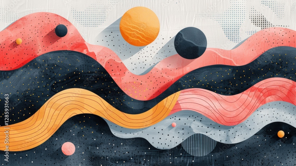 Obraz premium Abstract wavy design with circles and dots, textured background