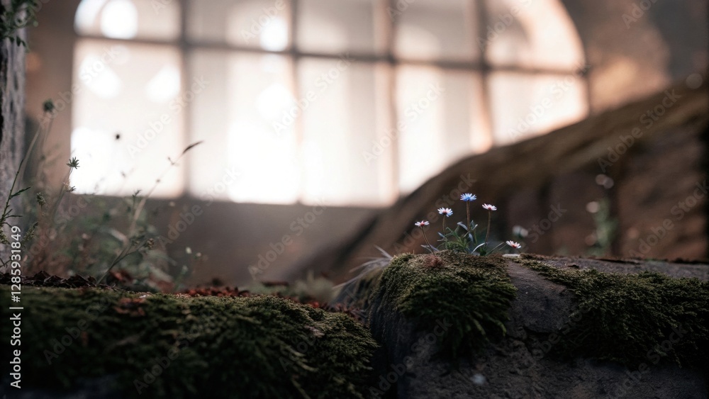 Fototapeta premium Lush Green Ravine. A close-up view of a moss-covered rock formation in a serene green ravine, perfect for inspiration and tranquility.