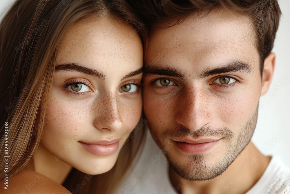 A couple hugging each other on a white background A couple hugging each other on a white background