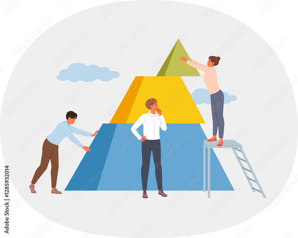 Teamwork of business people to build sustainable corporation capable of withstanding during crisis. Business concept of friendly jobs of men and women developing promising project together