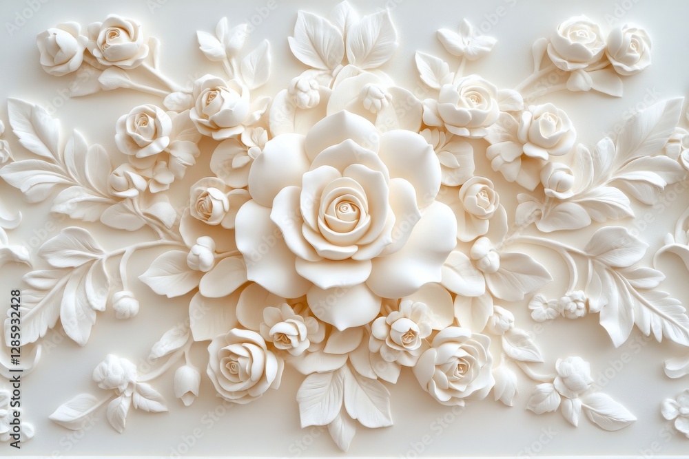 Floral Elegance: Exquisite sculpted roses and delicate leaves in a stunning relief pattern, creating a textured artwork. This intricate design embodies natural beauty and artistic craftsmanship. Floral Elegance: Exquisite sculpted roses and delicate leaves in a stunning relief pattern, creating a textured artwork. This intricate design embodies natural beauty and artistic craftsmanship.