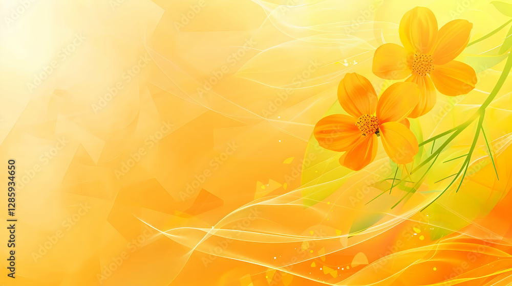 Bright and vibrant orange floral background with delicate flowers and abstract swirls Bright and vibrant orange floral background with delicate flowers and abstract swirls