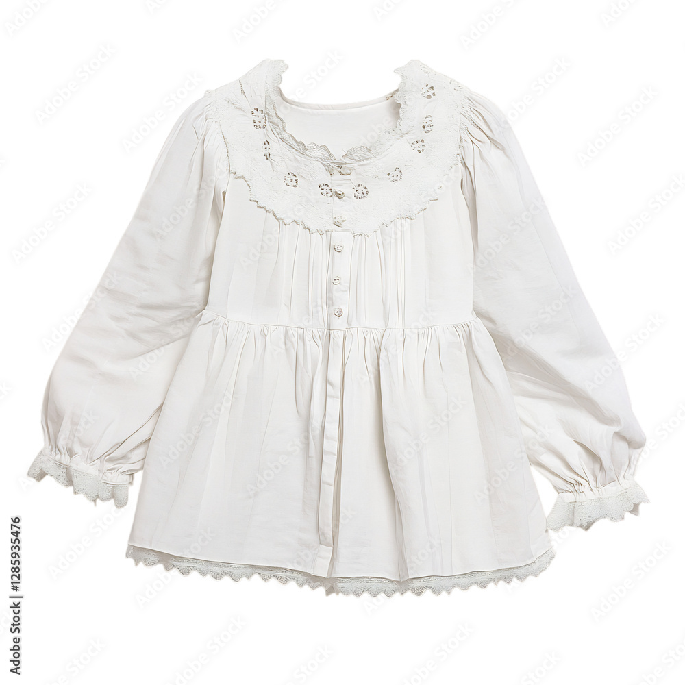 Obraz premium White Cotton Blouse with Bell Sleeves Isolated on Transparent Background