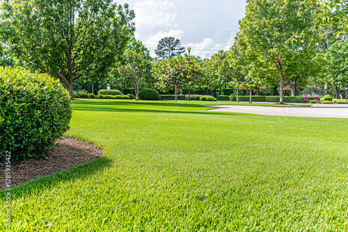 manicured Zoysia grass landscape, perfect uniformity photo