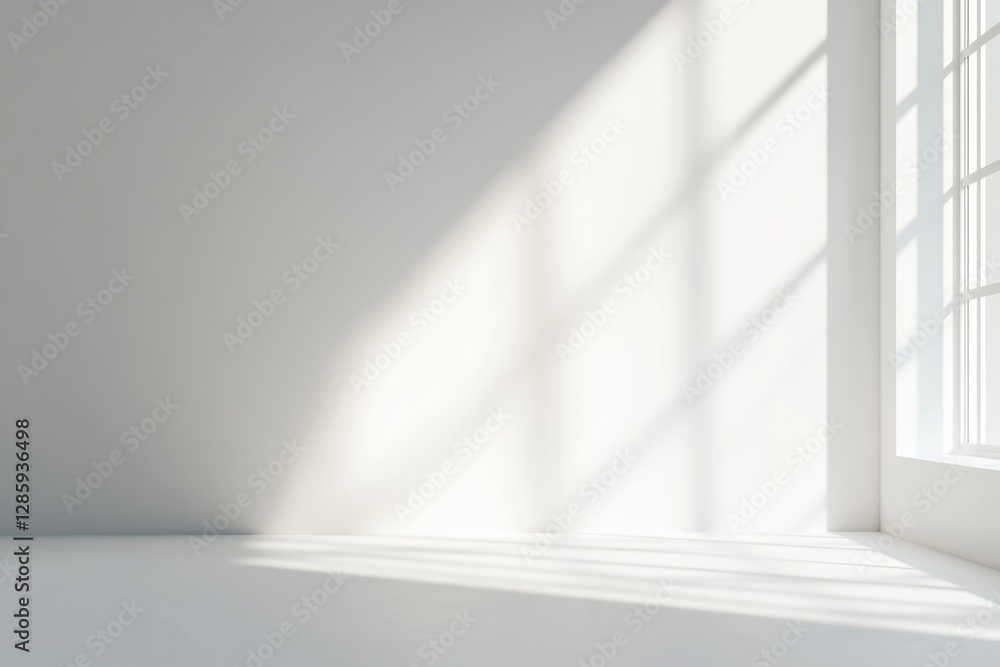 A minimalist interior design concept featuring a simple white room with a large window and a plain white floor A minimalist interior design concept featuring a simple white room with a large window and a plain white floor