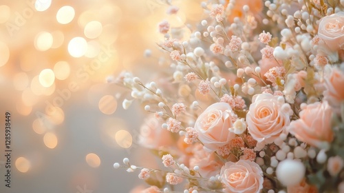Peach Roses and White Flowers Make a Beautiful Floral Arrangement
