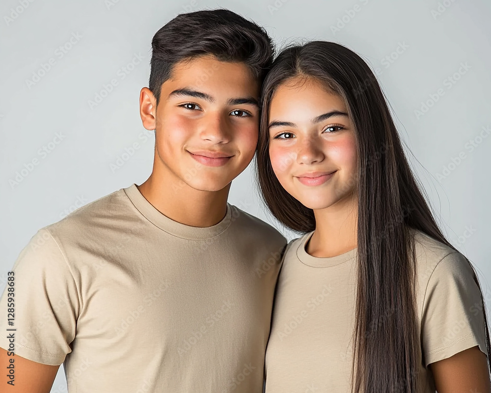 A couple hugging each other on a white background A couple hugging each other on a white background