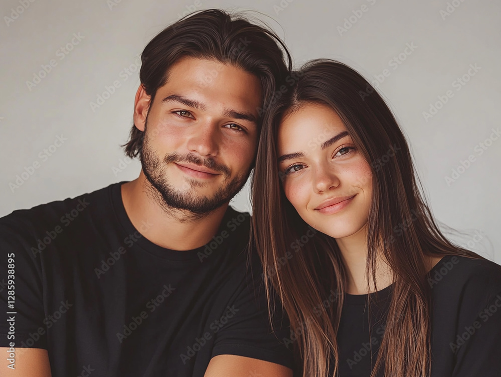 A couple hugging each other on a white background A couple hugging each other on a white background