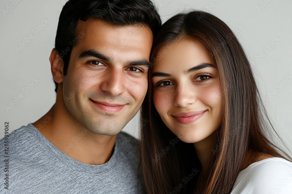 A couple hugging each other on a white background A couple hugging each other on a white background