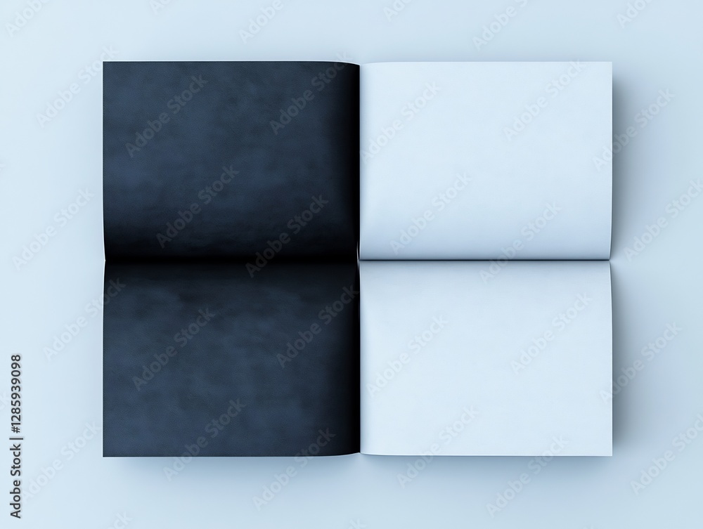 Open book mockup shows stark black and white pages contrast. AI Generated Open book mockup shows stark black and white pages contrast. AI Generated