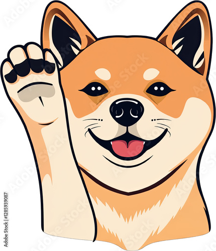Cheerful Shiba Inu Raising Paw in Colorful Cartoon Style