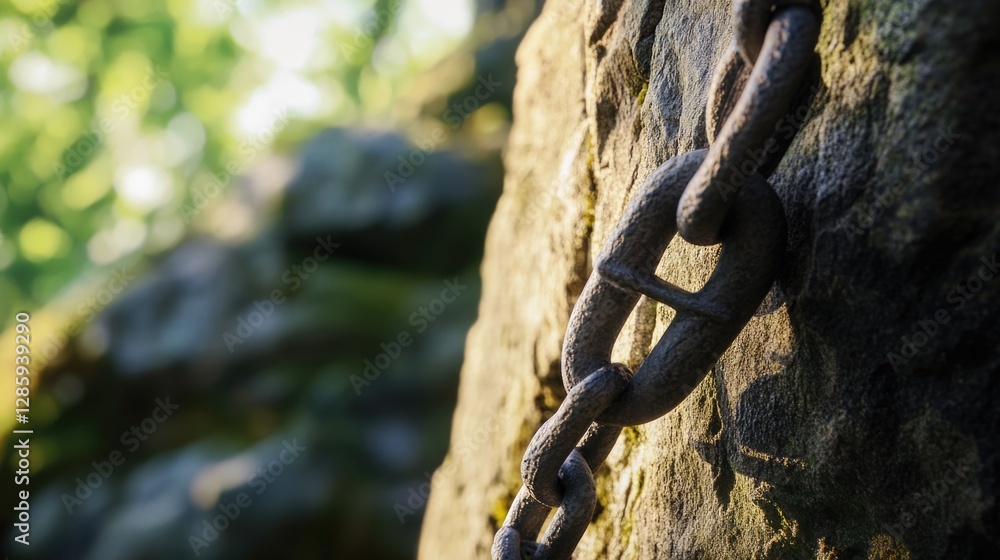 A close-up view of a chain wrapped around a rocky surface A close-up view of a chain wrapped around a rocky surface