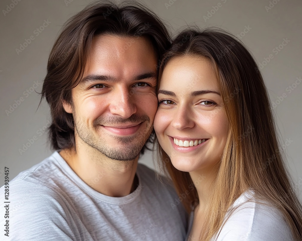 A couple hugging each other on a white background A couple hugging each other on a white background