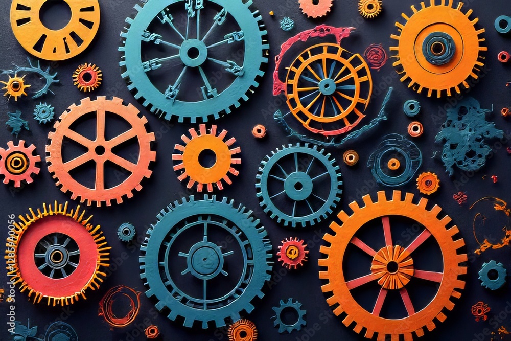 Colorful Gears and Cogs Interlocking Design Colorful Gears and Cogs Interlocking Design